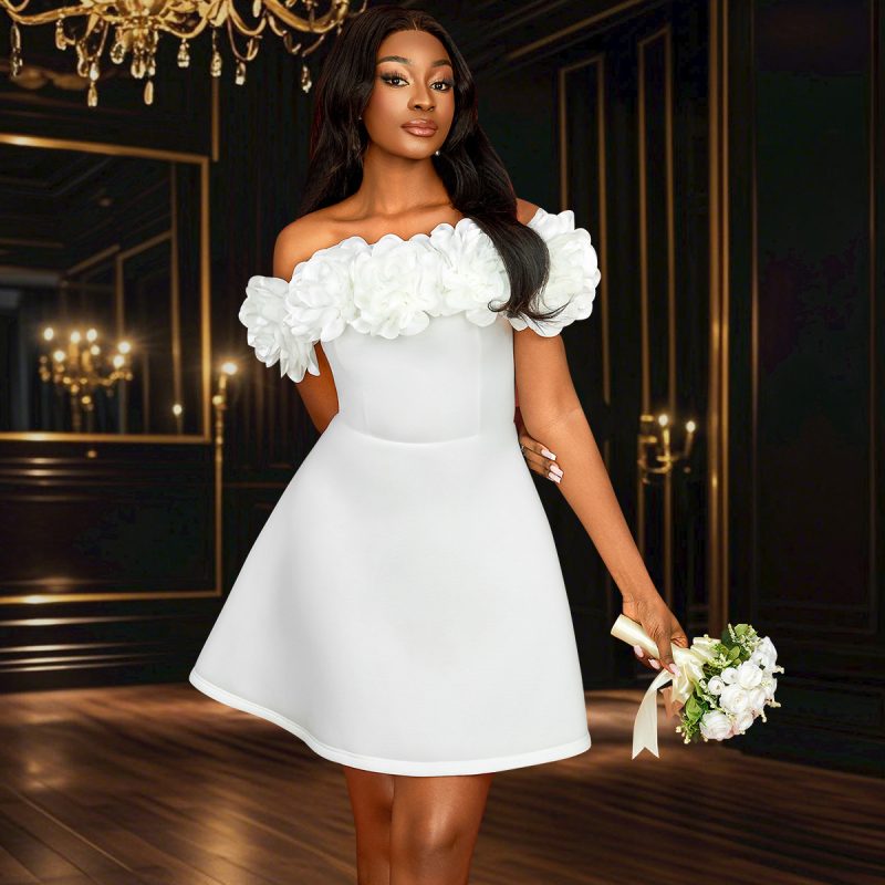 Off Shoulder Petal Sleeve A-Line Party Dress