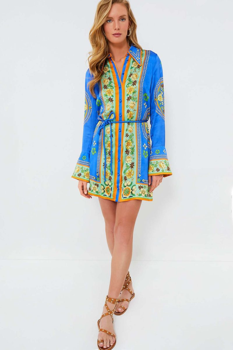 Women's Tie Waist Printed Holiday Dress - Image 3