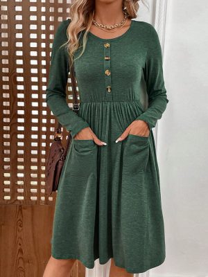 Winter Knitted A-Line Dress with Pockets