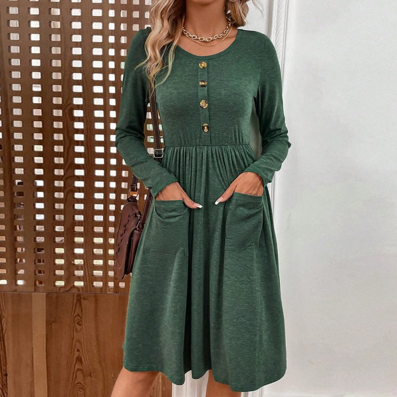 Winter Knitted A-Line Dress with Pockets