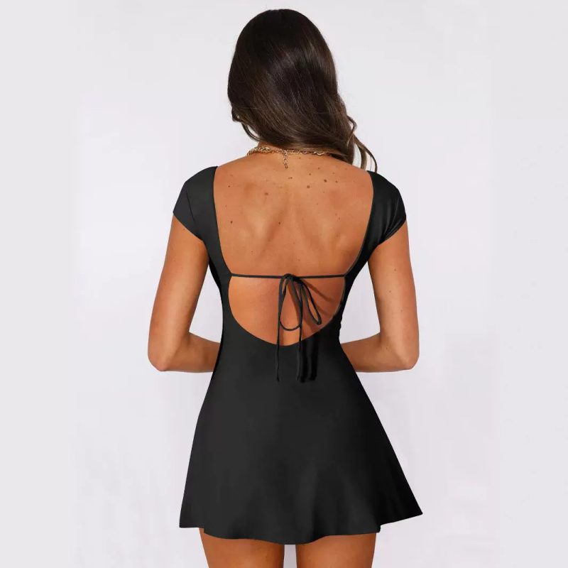 Y2K Slim Fit Backless Lace-Up Dress - Image 3