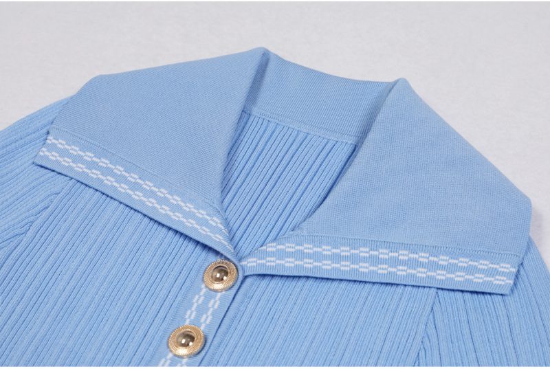 Summer Collared Knitted Slim Fit Short Dress - Image 4