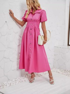 Women’s Summer Buttoned Slim Mid Length Dress