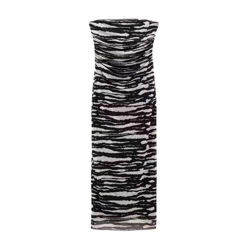 French Backless Silk Print Tube Top Dress - Image 3