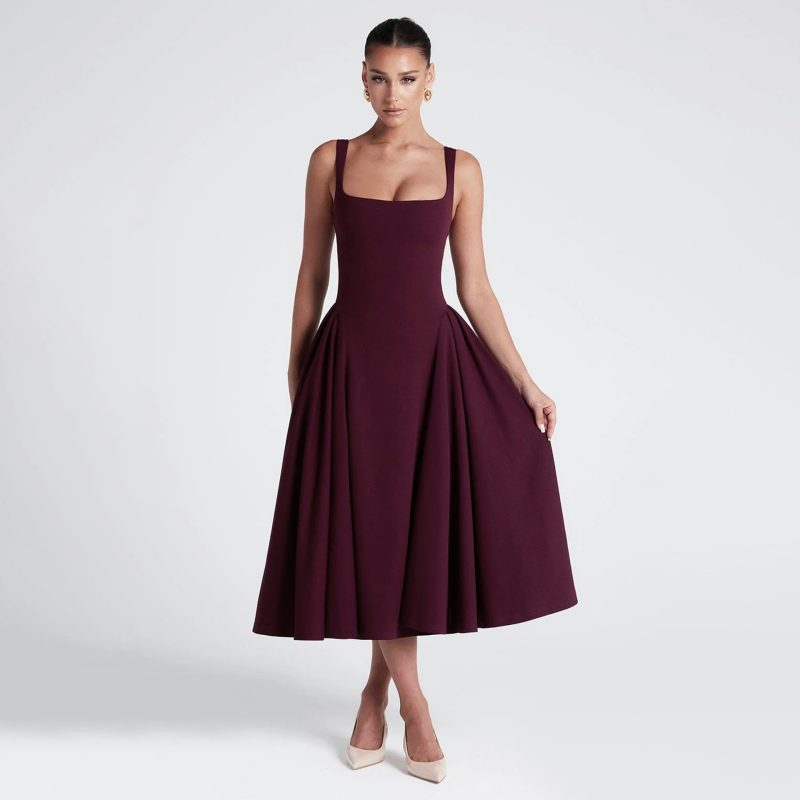 Retro Oversized Spring Dress with Square Neck - Image 2
