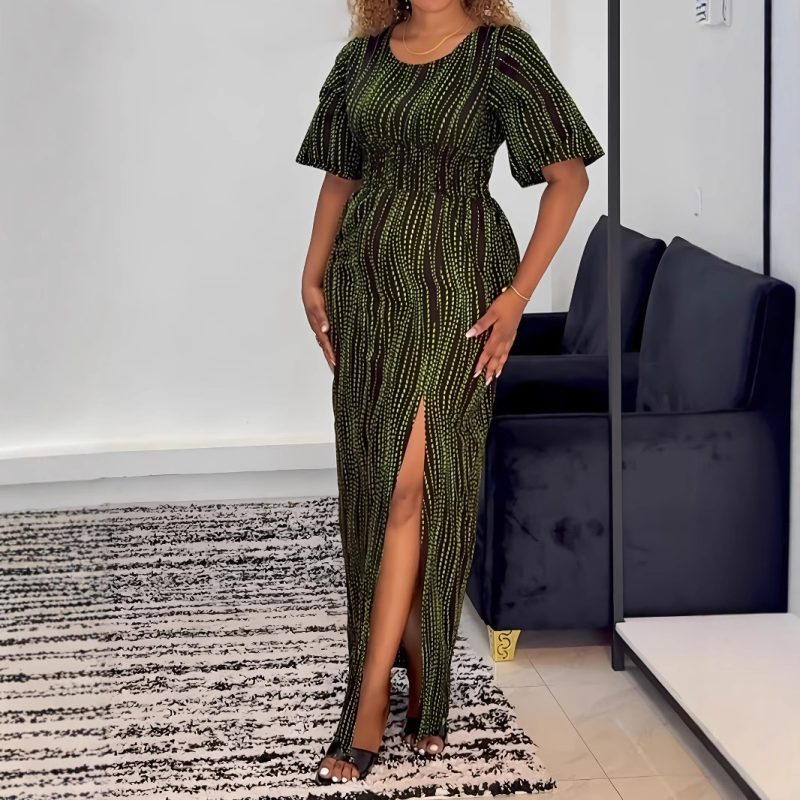 Vacation Printed Split Dress with Cinched Waist