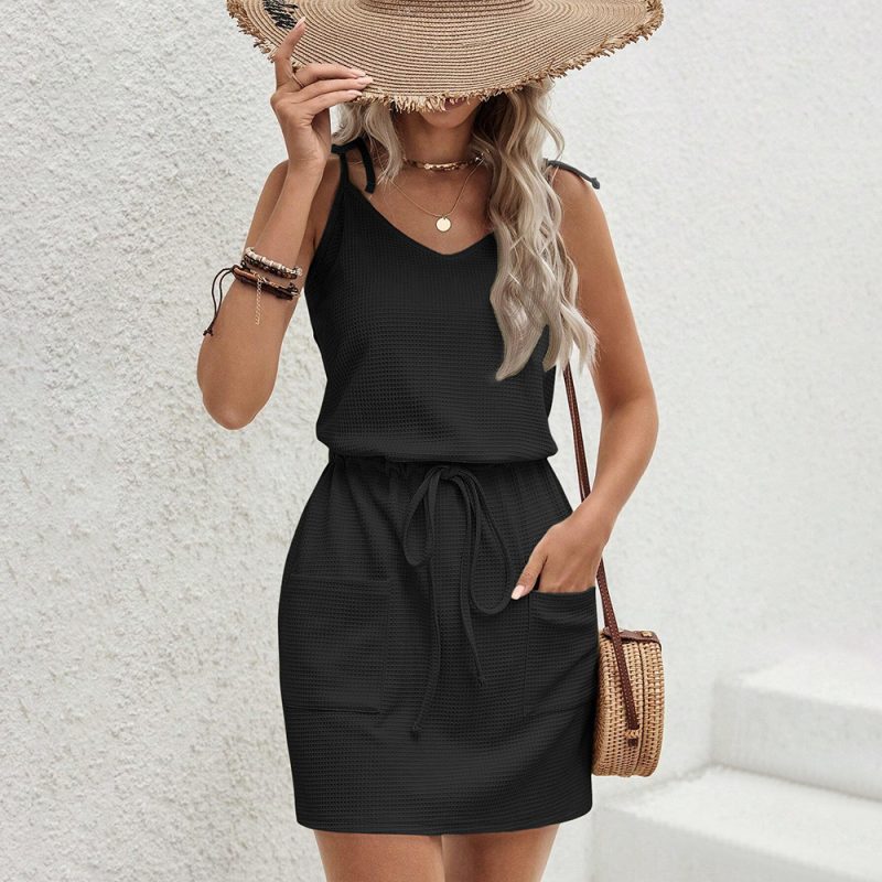 Summer V-Neck Lace-Up Asymmetric Slim Dress - Image 4