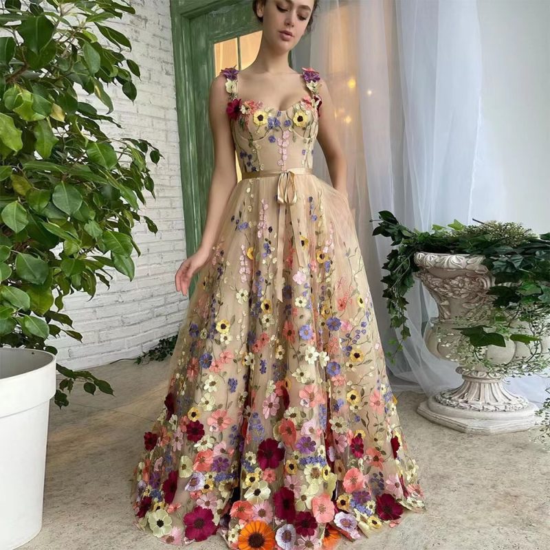 Floral Embroidered Sheath Dress with Dimension