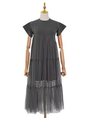 Summer Tulle Dress with Round Neck Elegance