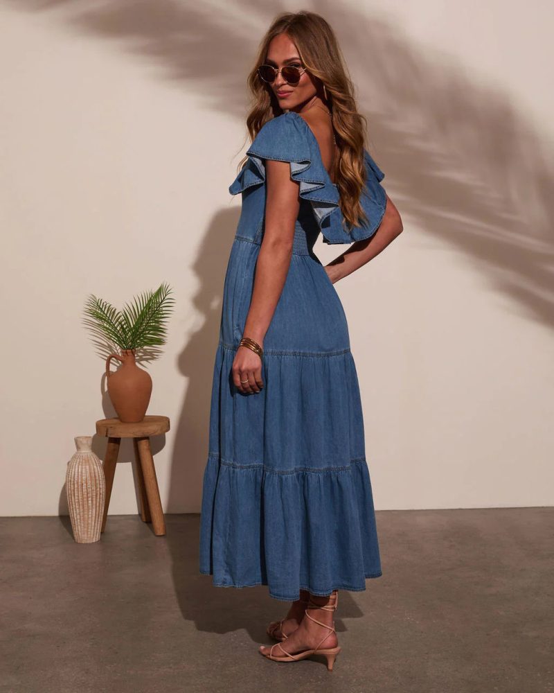 Stylish Ruffled Swing Loose Denim Dress Women - Image 3