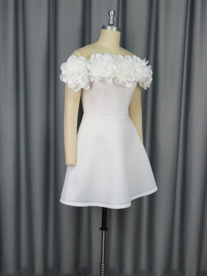 Off Shoulder Petal Sleeve A-Line Party Dress - Image 4