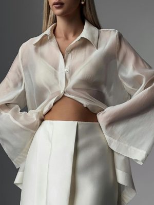 Summer See-Through Long Sleeve Cardigan Shirt