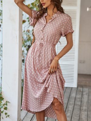 Women's Swing Polka Dot Shirt Collar Dress
