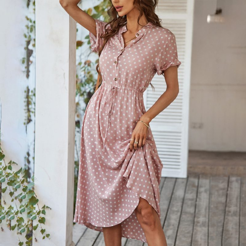 Women's Swing Polka Dot Shirt Collar Dress