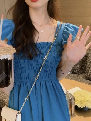 French Pleated Flying Sleeve Tea Midi Dress
