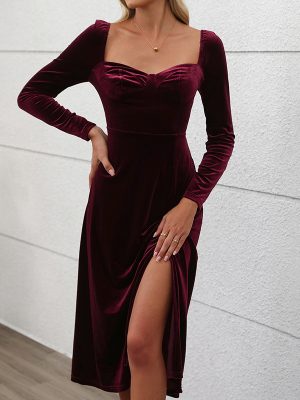 Velvet Split Dress for Women Autumn Winter