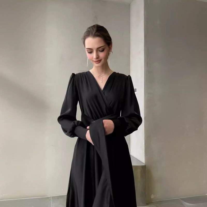 Pleated Lace-Up Dress with French Charm