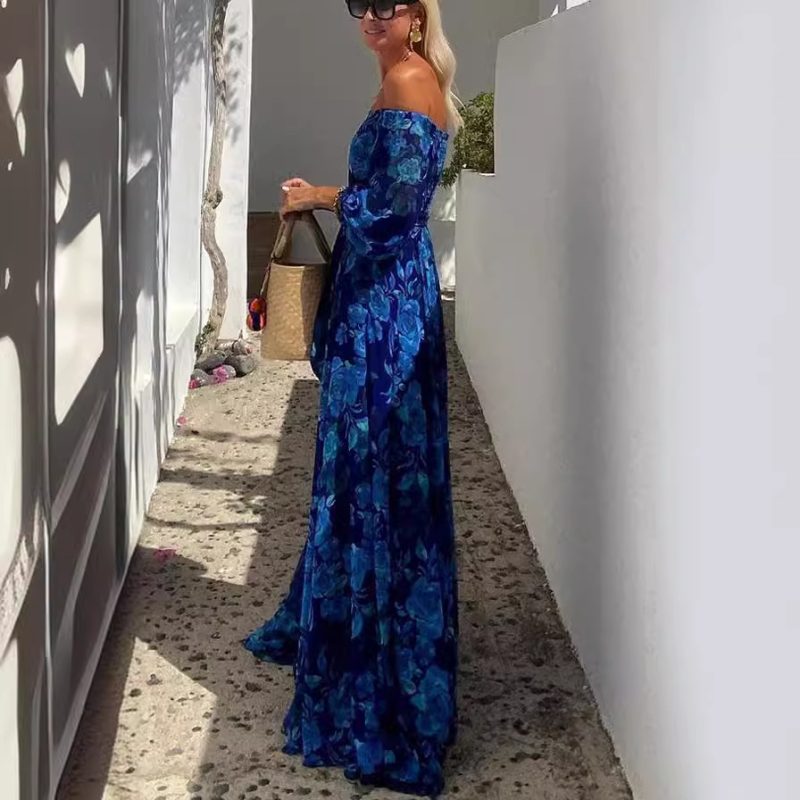 Off-Shoulder Printed Large Swing Maxi Dress - Image 2