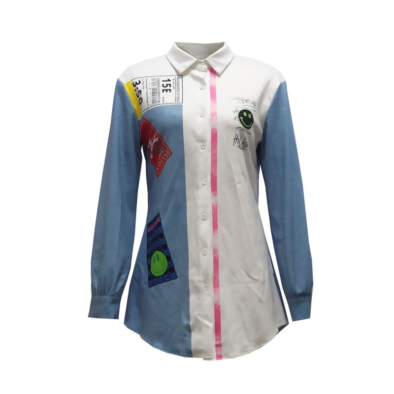 Casual Multicolor Printed Button Shirt Dress - Image 3