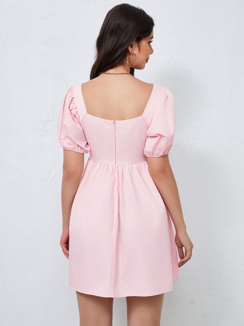 V-Neck Pleated Chest Slim Fit Dress - Image 2
