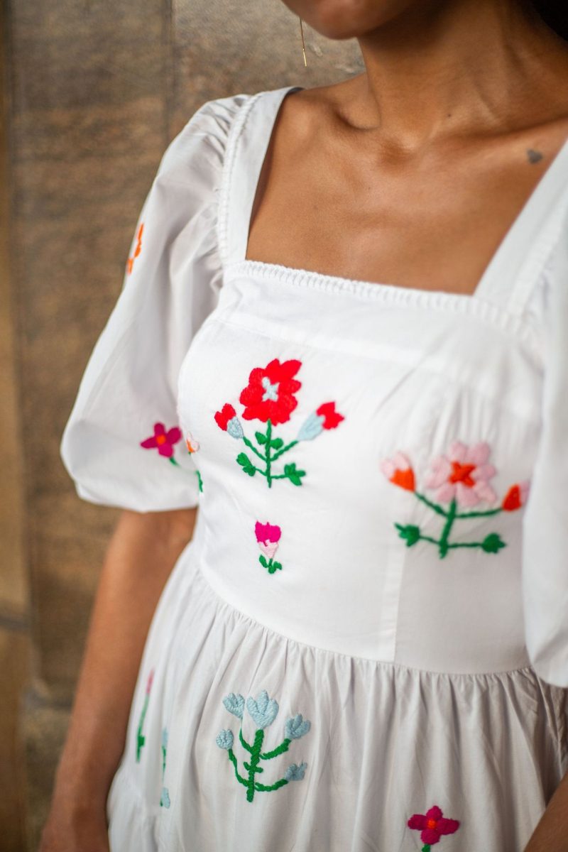 Embroidered Puff Sleeve Square Neck Maxi Dress - Image 3