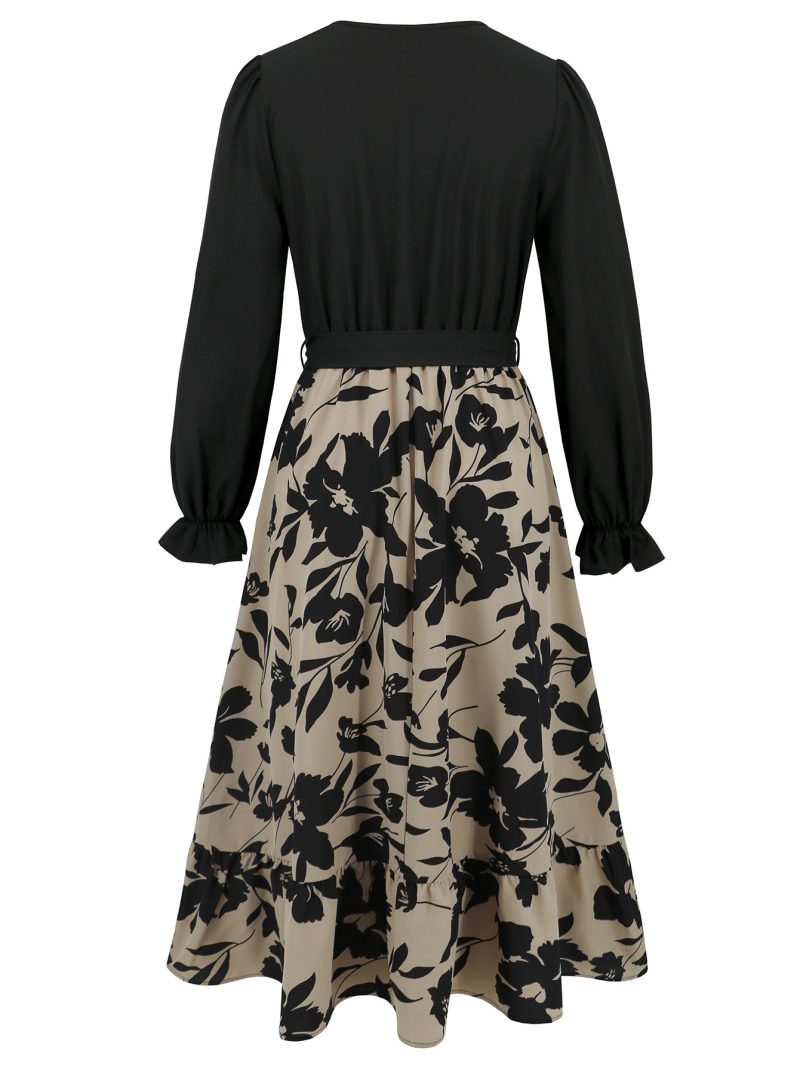 French V-Neck Printed A-Line Midi Dress - Image 4