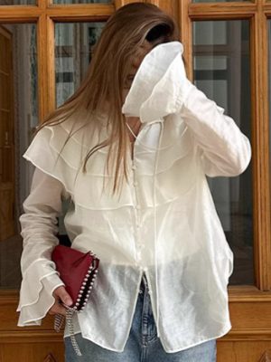 French Tencel Bell Sleeve Ruffled Shirt Women