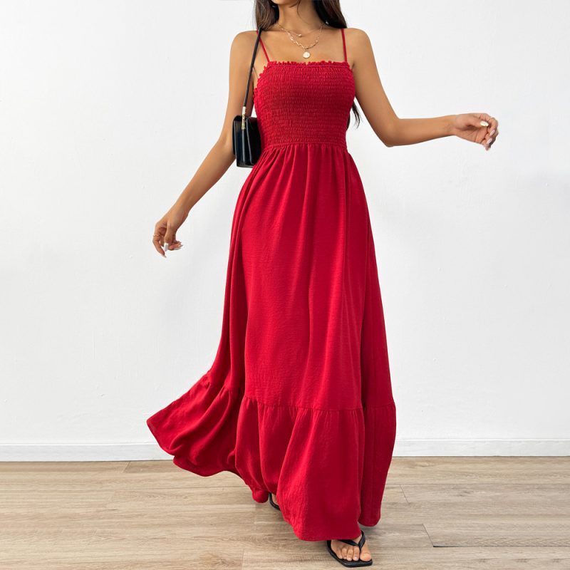 Elegant Smocked Chest Slim Waist Sling Dress - Image 3
