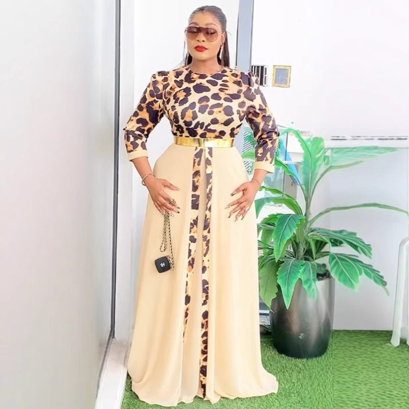 Elegant Leopard Splice Chiffon Office Swing Dress