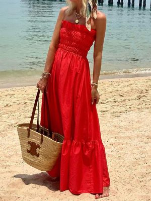 Women's Solid Color Tube Dress with Elastic Top