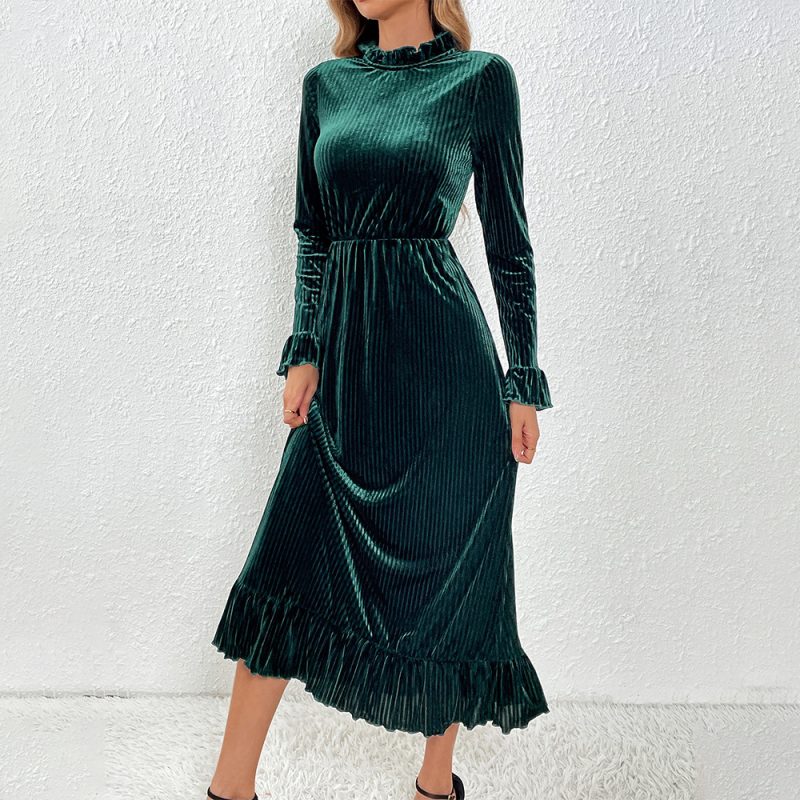 Elegant Velvet Slim Fit Party Swing Dress - Image 3