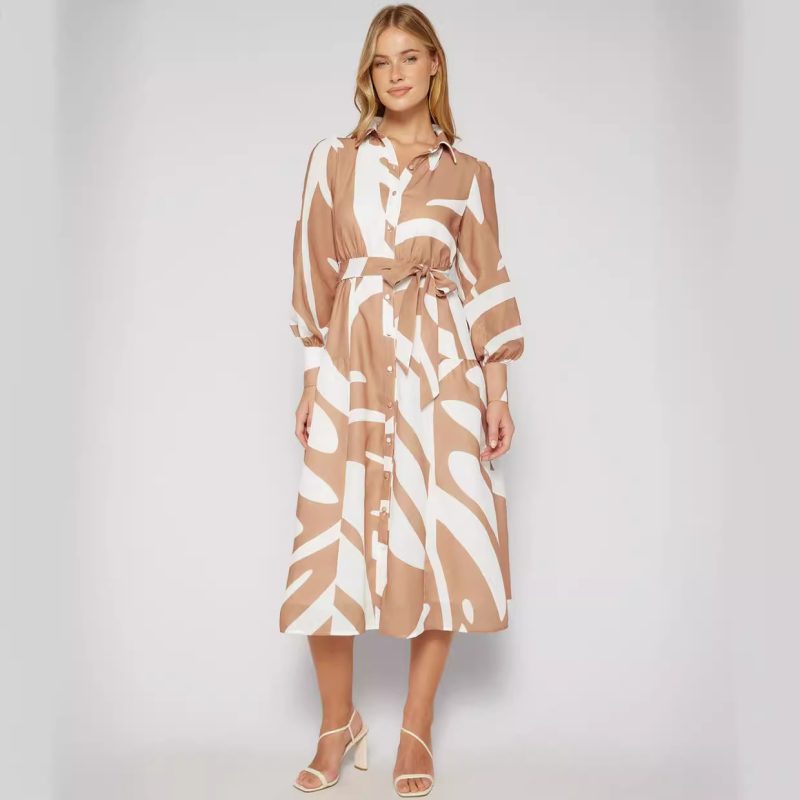 Vacation Style Printed Long Sleeve Midi Dress - Image 3