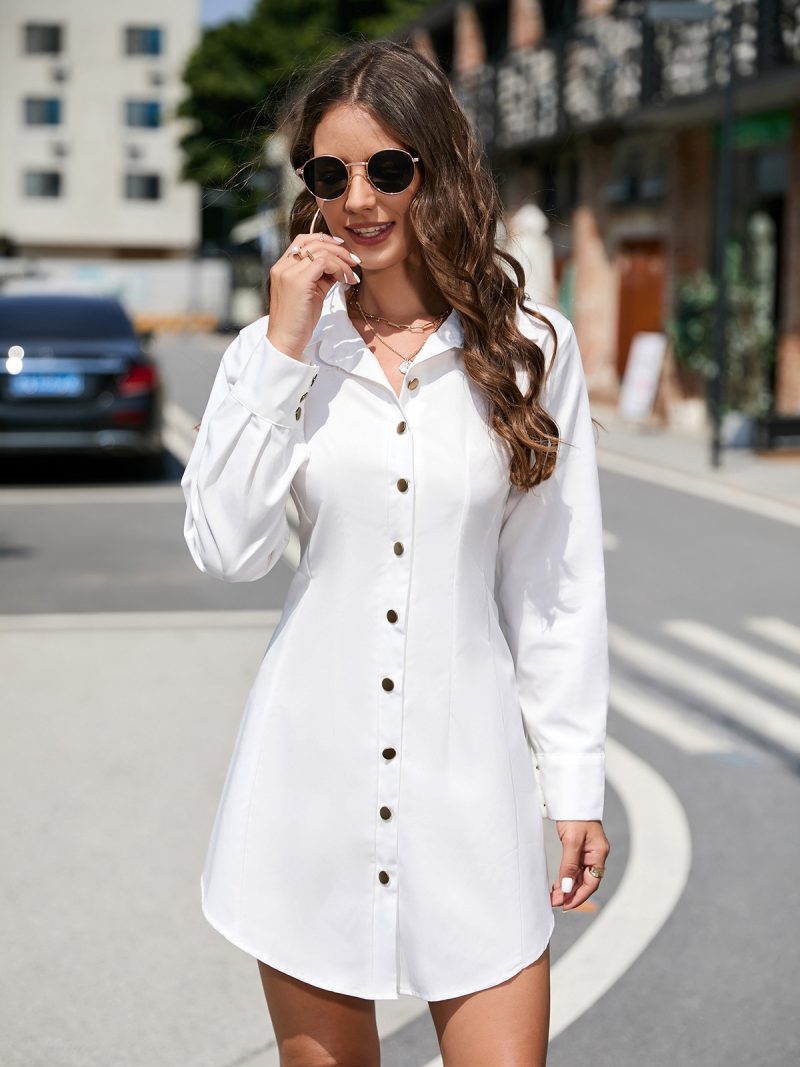 Women's Long Sleeve Buttoned Short Winter Dress - Image 3