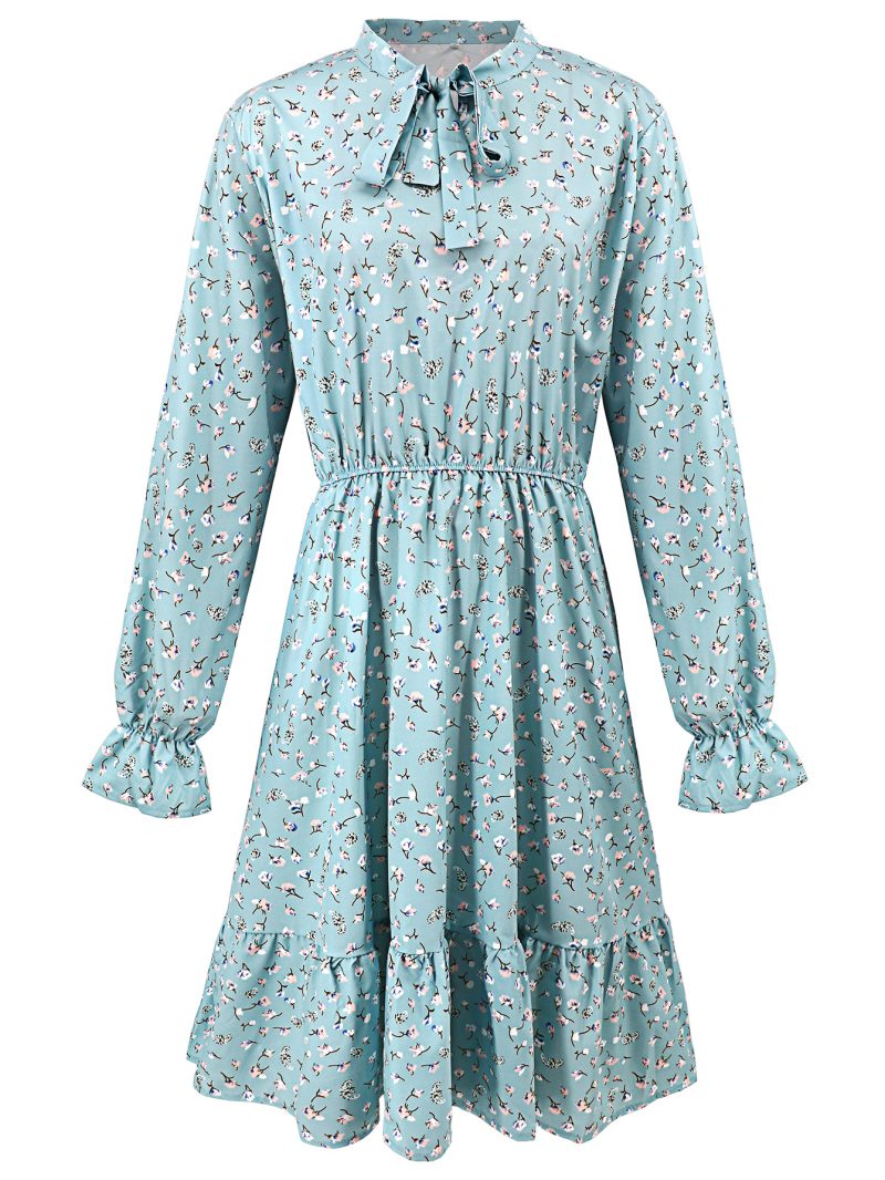 Floral Ruffle Waist Tight Horn Sleeve Dress - Image 3