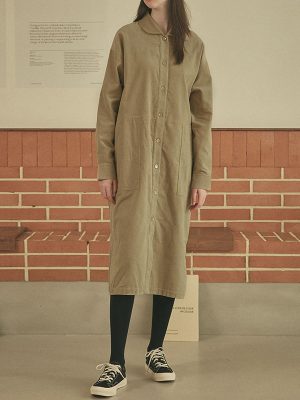 Autumn Corduroy Cardigan Dress with Tie Waist