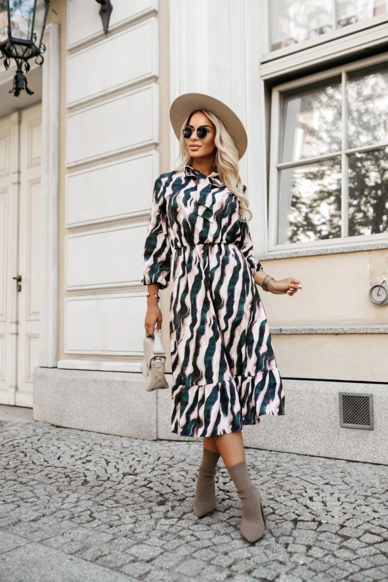 Spring Zebra Print Lace Up Waist Dress - Image 3