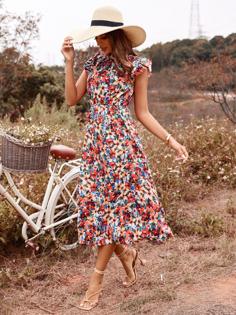Elegant Floral High Waist Vacation Dress - Image 2