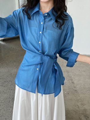 Tencel Acetate Sunscreen Shirt with Lace Hem