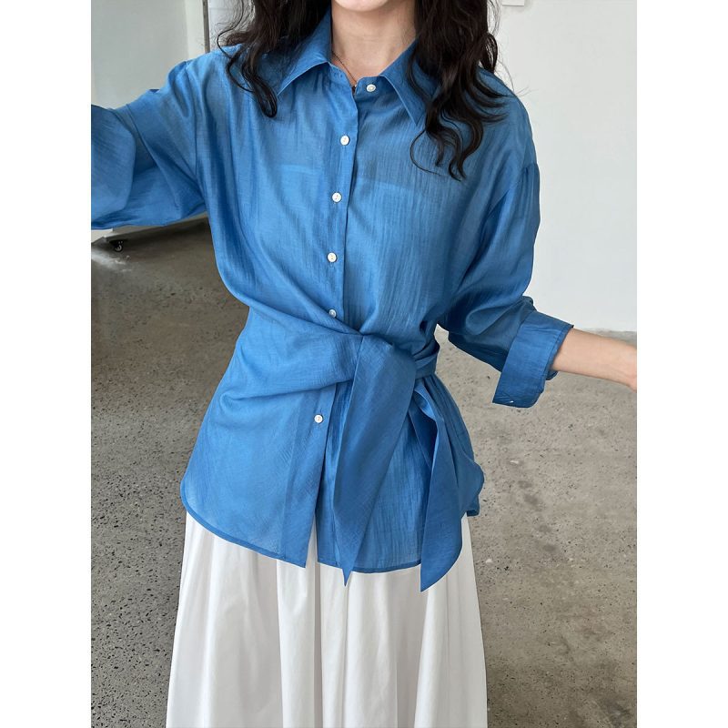 Tencel Acetate Sunscreen Shirt with Lace Hem