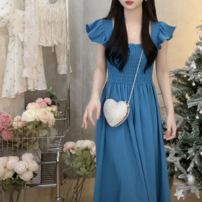 French Pleated Flying Sleeve Tea Midi Dress - Image 4