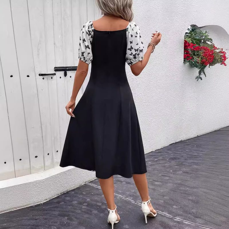 Butterfly Print Lantern Sleeve Short Dress Women - Image 2