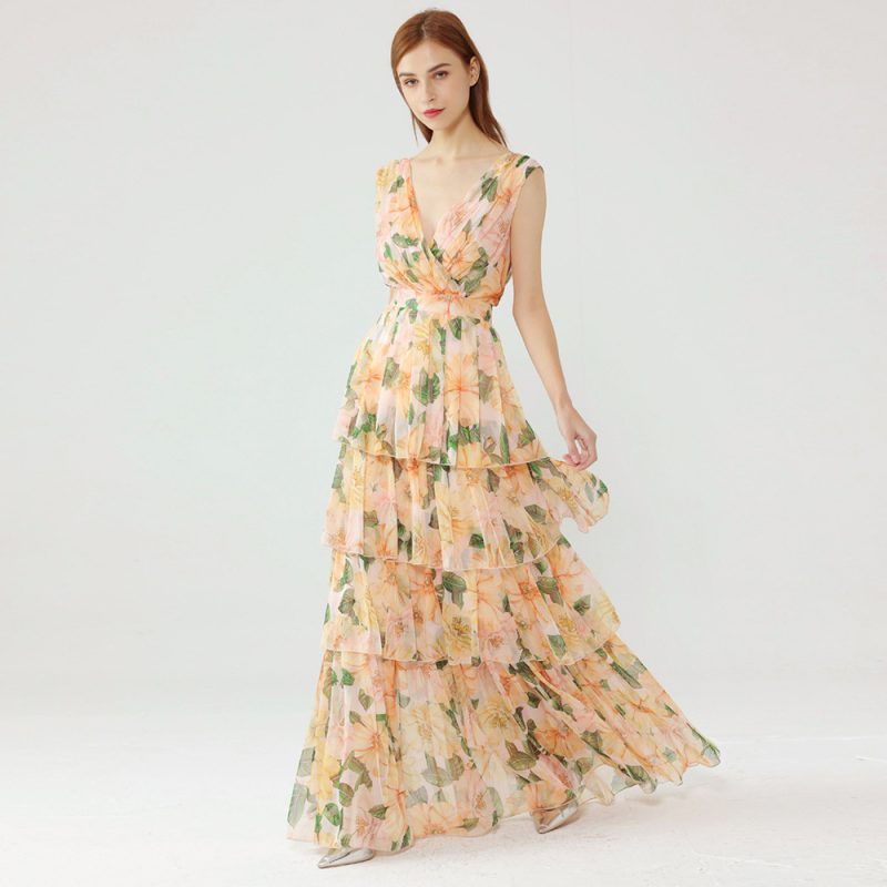 Retro Floral Spaghetti Strap Layered Summer Dress