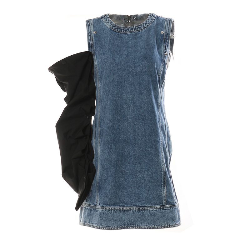 Autumn Denim Contrast Dress with Removable Sleeves - Image 3