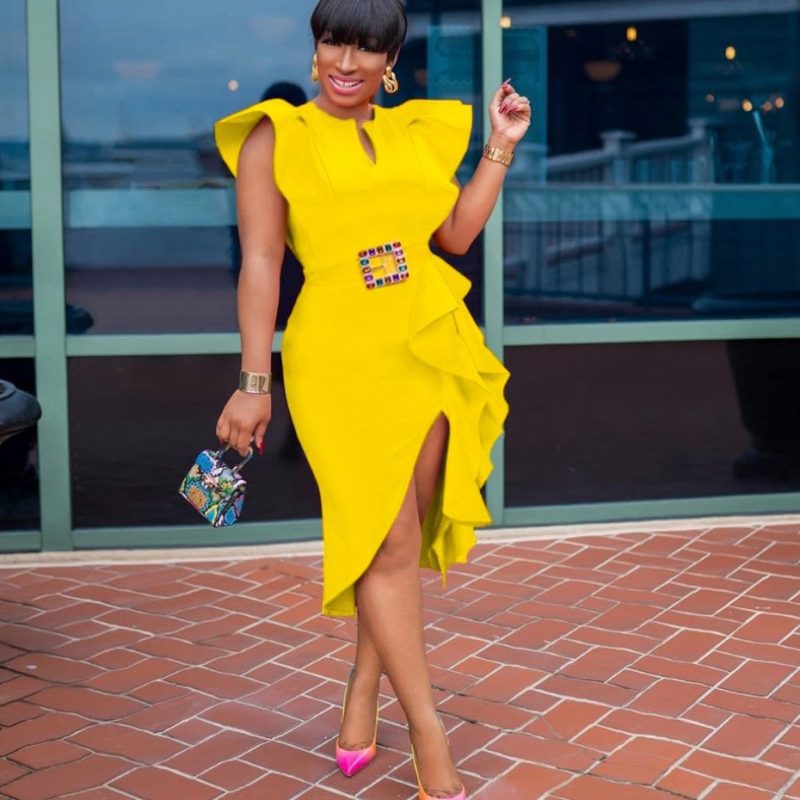 Plus Size Asymmetric Slit Banquet Dress - Image 3