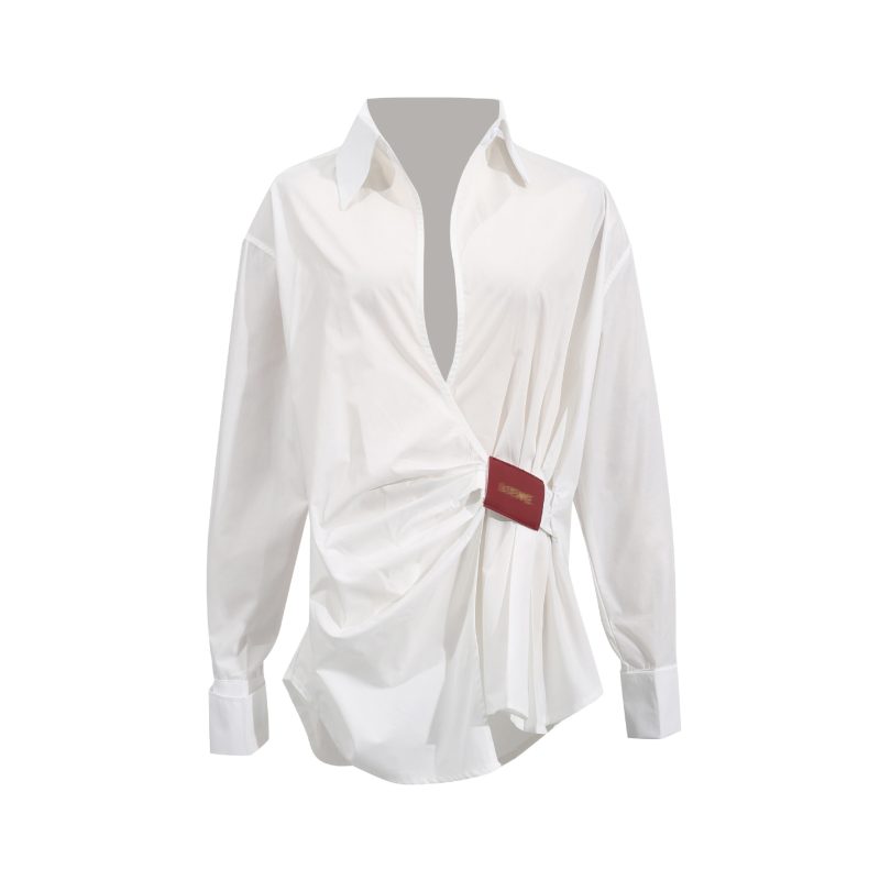Pleated Design Long Sleeve Casual Shirt Women