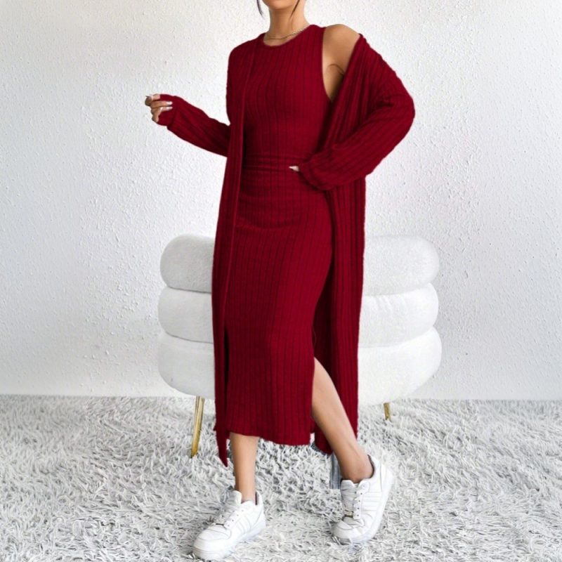 Simple Wind Two-Piece Autumn Winter Dress Coat