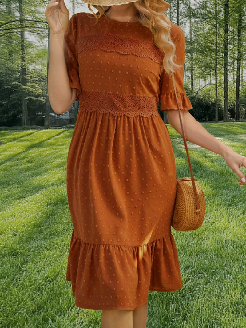 Spring Summer Ruffle Sleeve Lace Trim Dress - Image 4