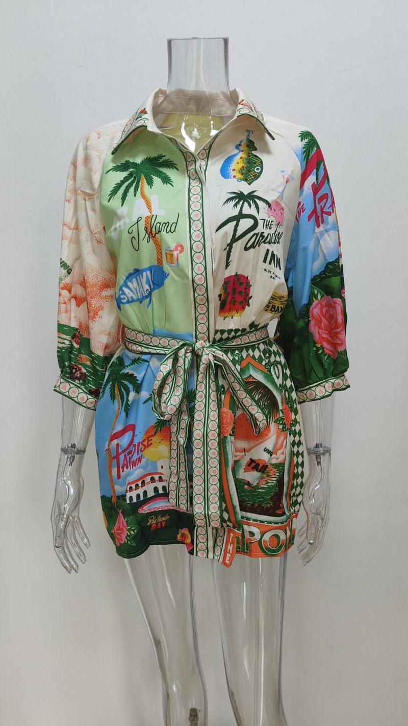 Women’s Printed Shirt Cardigan Style Office Dress - Image 3