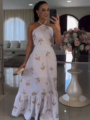 High-End Halter Backless Autumn Maxi Dress