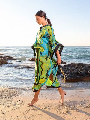 Positioned Print Ethnic Beach Cover-Up Shirt